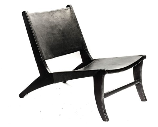 Bohema lounge chair with reclined back and wide leather seat in black finish.